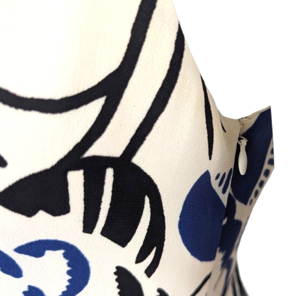 Anthropologie Vanessa Virginia Ink Blooms Fit & Flare Dress Womens 4 Ivory Blue - Picture 6 of 11
